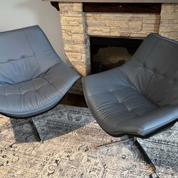 Leather Swivel Accent Chairs (Pair) – Modern Designer Wood Shell