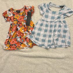 PatPat Floral and Checkered Kids Dress Set - Orange and Blue