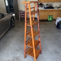Vintage Bamboo folding etagere ladder shelf