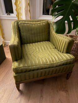 Green Armchair with Off-white Slipcover