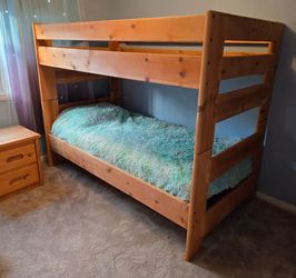 Bunk beds with stairs, oak, Young Pioneer