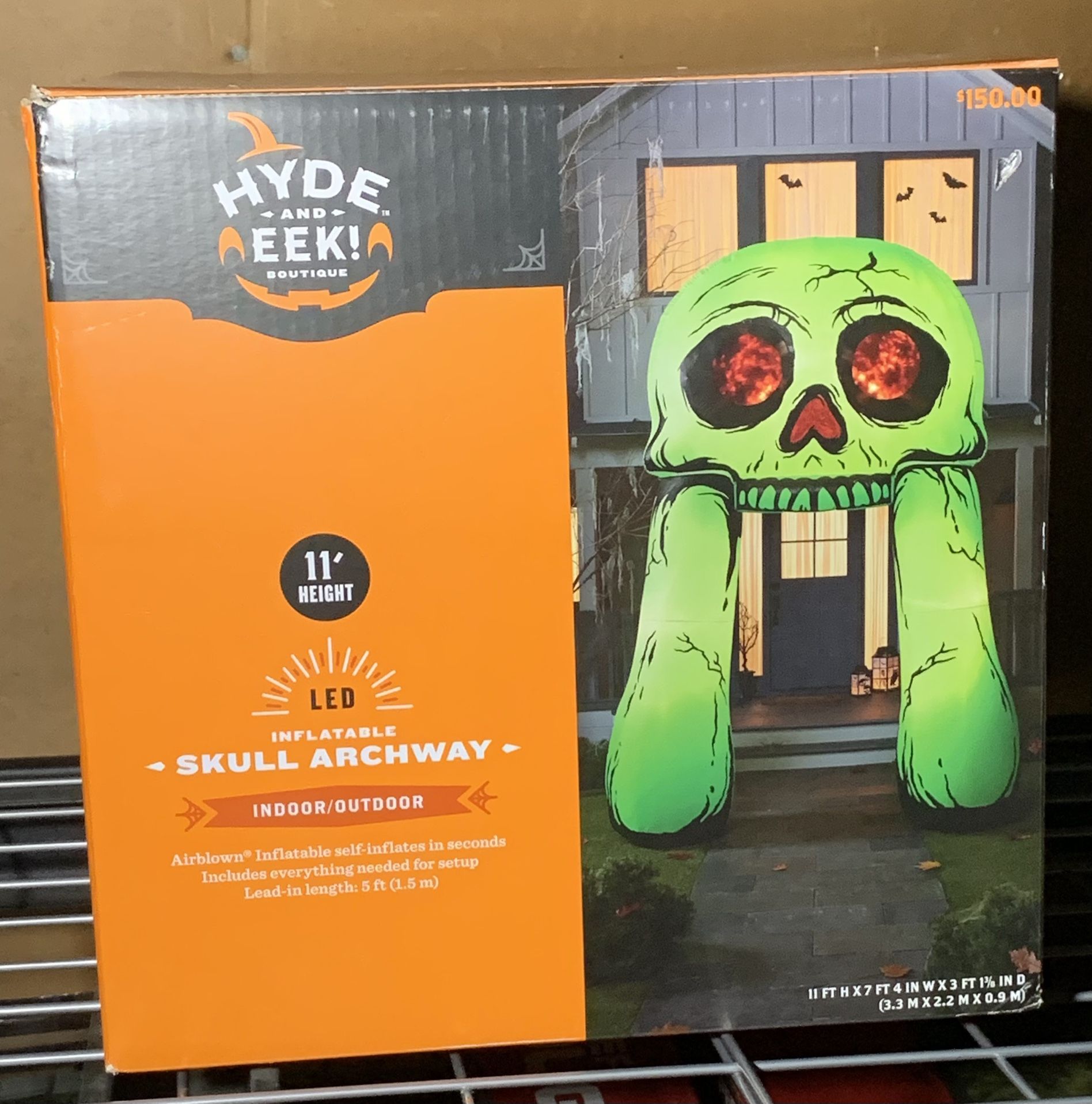 New - Hyde & EEK 11' LED Skull Archway Inflatable Halloween Projection Decoration Green