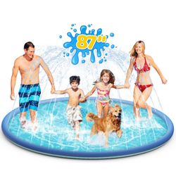 Splash Pad, 87 Inch Non-Slip Sprinkler Pad, Upgraded Extra Large 0.53mm Thicken Splash Pad Pool Summer Outdoor Water Toys Fun Backyard Party for Kids,