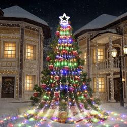 Outdoor Christmas Decoration Star String Lights 317 LED Waterfall Christmas Tree Lights Indoor Outside Decoration Lights for Party, Yard, Garden, Holi
