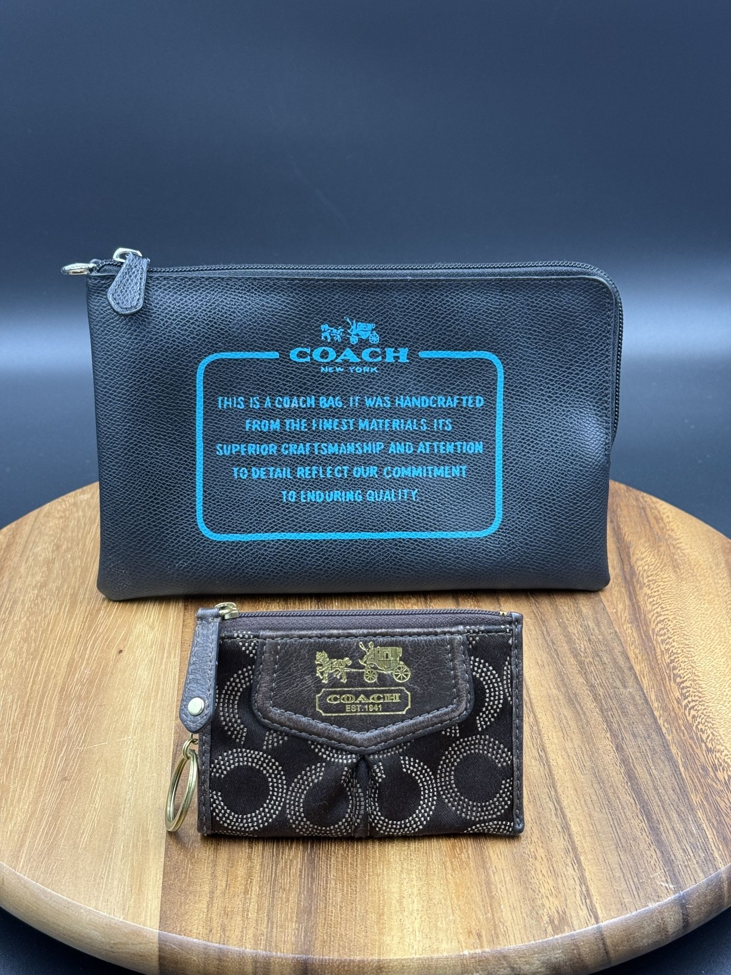 COACH 2 wallets Storypatch Madison Wristlet Lot Two Leather Embroidered Zip Bag