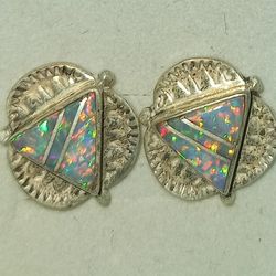 Mosaic Opal Earrings Sterling Silver Posts