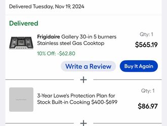 Frigidaire 30” stove top