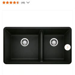 PRECIS Coal Black Granite Composite 33 in. 60/40 Double Bowl Undermount Kitchen Sink