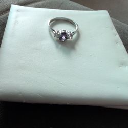 Ring Sterling Silver with Amethyst and Crystal stones