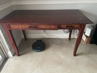 Red Wood Desk with Two Drawers