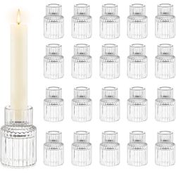 New Candle Holder Glass Candlestick Holders: Hewory 20PCS Clear Taper Candle Holders Bulk for Table Centerpiece, Glass Candle Holder Candle Stick Hold