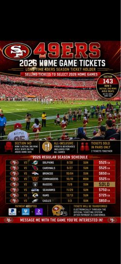2 Amazing 49ers Lower Level Aisle Seats! All home games for sale