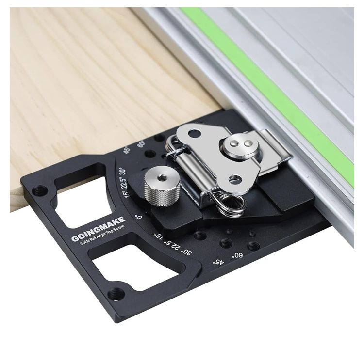 GOINGMAKE  Adjustable Angle Track Saw Square with -60° to 60° Quick Positive Angle Stop, Guide Rail Square, Protractor,90 Degree Right Angle Rail Squa