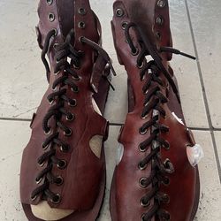 are handmade brown leather gladiator-style sandals