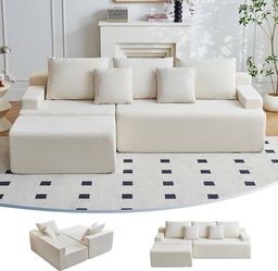 Sectional Boneless Couches, Modern L-Shape Cloud Couch with Chaise, Memory Foam Modular Sectional Sofas for Living Room, Sofa in A Box, No Assem
