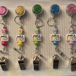 Teacher Appreciation *Special 2 Or More Price* Gifts Beaded Playground Whistles On Retractable Reel (4-in1 Gift)