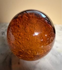 Amber Art Glass Bubble Sphere Paperweight