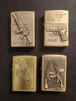 3D Carved Gun Lighters. Ar-15+Ak-47+Stg 44+ DA Pistol Lot Of 4, Windproof