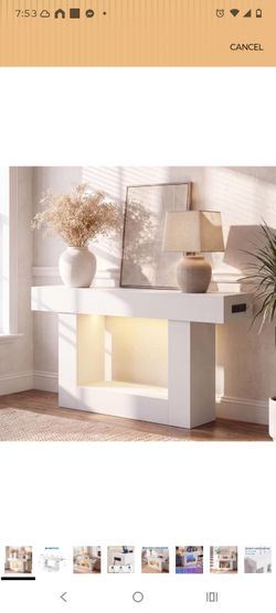 White Console Table with Open Shelf and LED Lighting