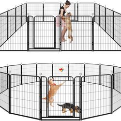 G96-Dog Playpen Outdoor Extra Wide 16 Piece Panels Heavy Duty Dog Fence 40" Height Anti-Rust with Doors Portable for RV Camping Yard, Total 42FT, 140 