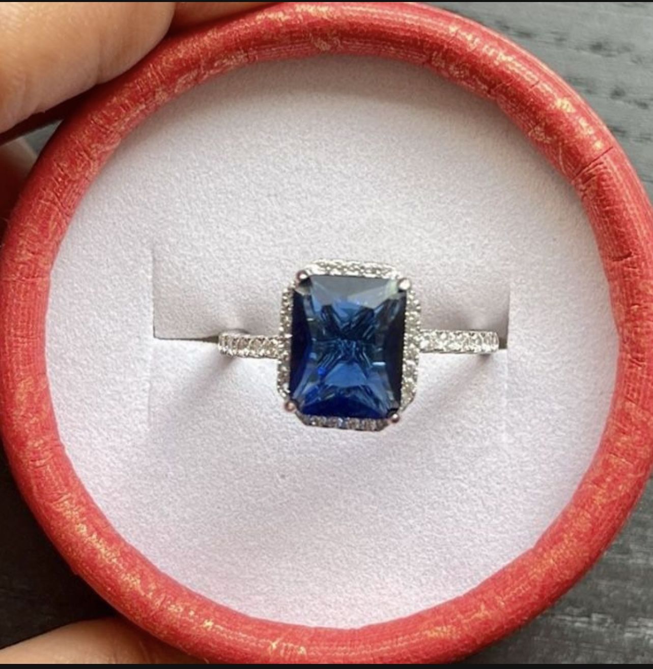 Solid Sterling Silver 925 Sapphire Ring Size 8 & 9