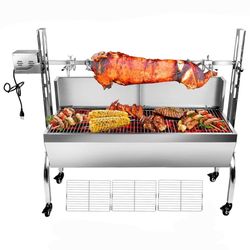 45 Inch 2-in-1 Stainless Steel BBQ Charcoal Rotisserie Grill with Back Cover Guard, Pig, Lamb