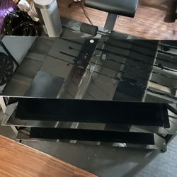 Free Black Glass And Metal Entertainment Center