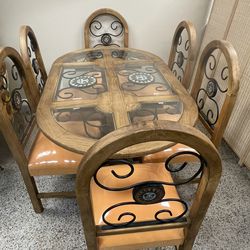 New Artisan Wood dining table Iron Sun Talavera Design 6 chairs Mexico 🚚 extra