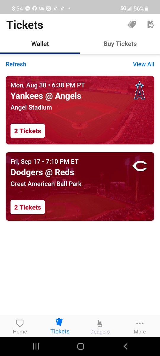 Dodgers vs  Reds TICKETS 