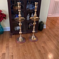 Large Turkish Brass Candle Holders. 41”tall The Base Is 12” Wide