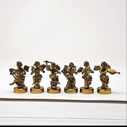 6 Vintage Brass Angel Musician Figurines
