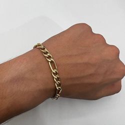 14k solid yellow gold figaro bracelet 8 inch