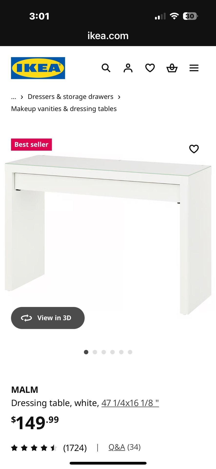 Malm IKEA White Vanity Or Desk 
