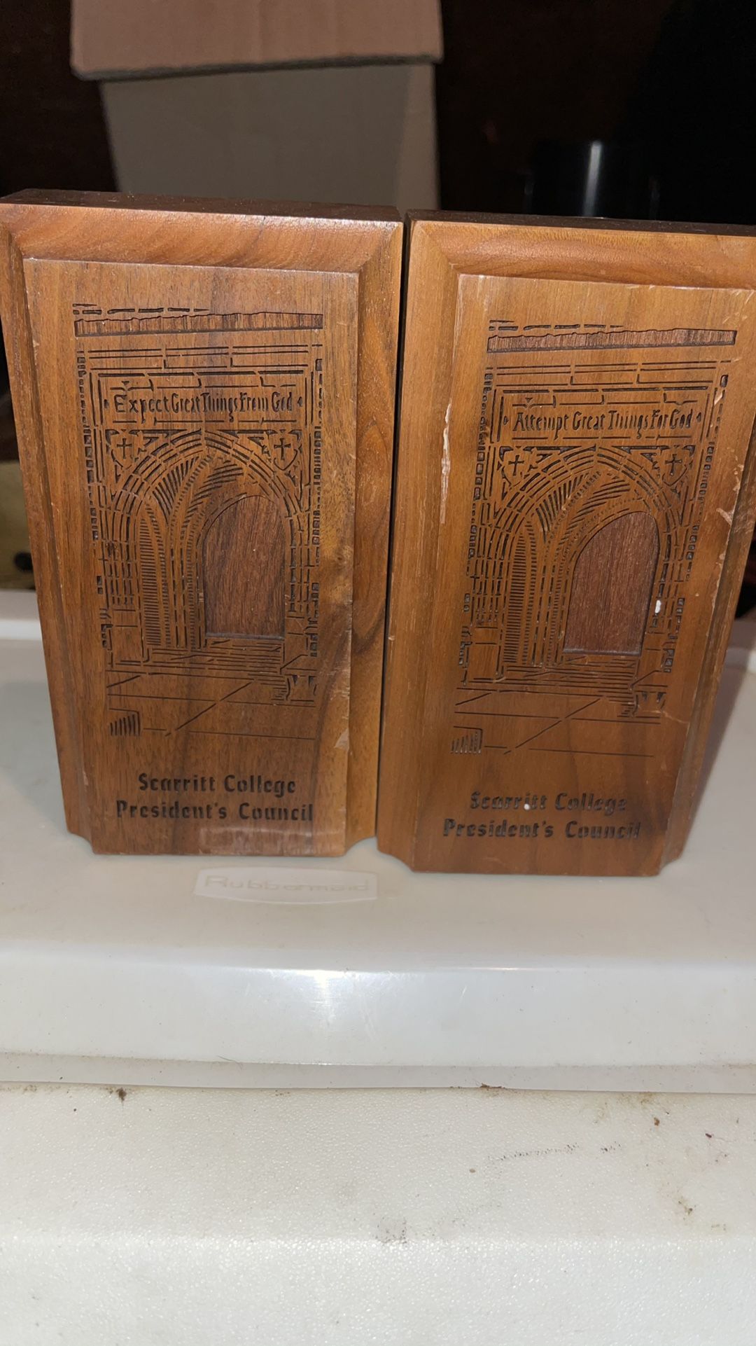 Vintage Laser Craft Walnut Book Ends