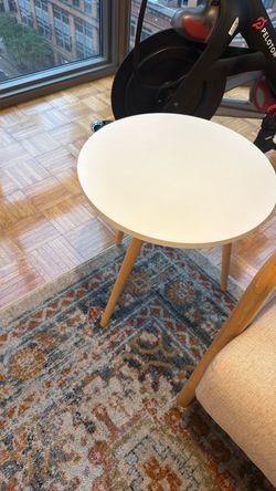 Round White Side Table with Wood Legs