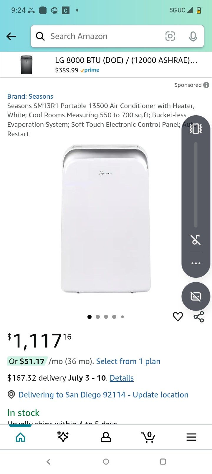 Seasons Portable Air Conditioner With Heater