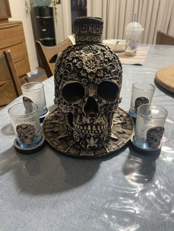 Mexican ceramic skull decanter set