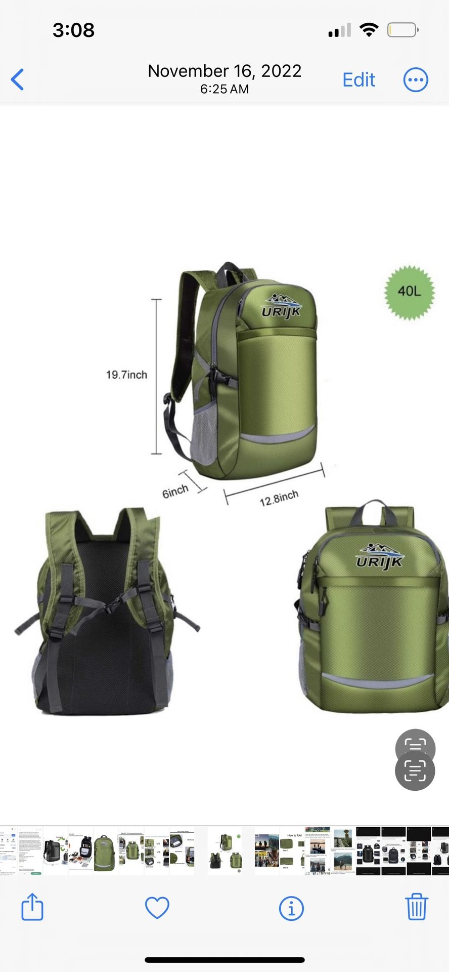 Pack Of 2 ⭐️ LIGHTWEIGHT Travel Hiking Camping Daypack w/Wet Pocket - Waterproof