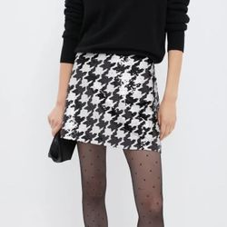 Black And White Houndstooth Sequin Skirt