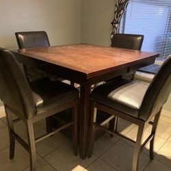 Dark Brown Wood Bar Height Table 