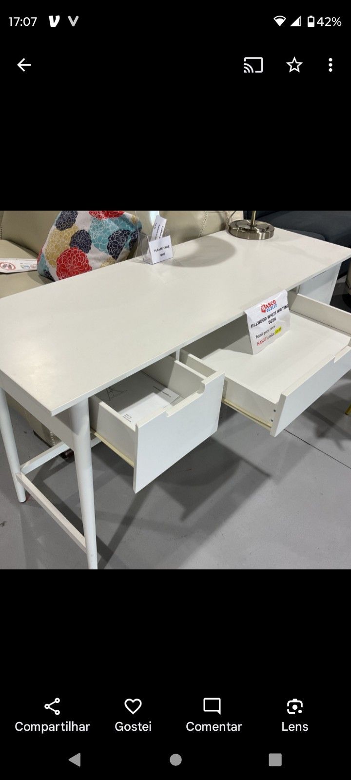Brand New Elwood Large Writing Desk With Drawers White