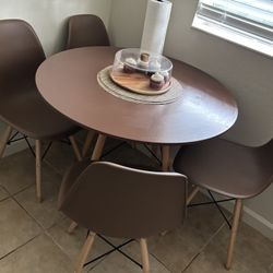 Round Brown Dining Table 