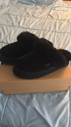 UGG Black Suede Fur Slippers