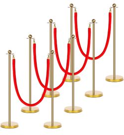 Woanger 8 Set Red Carpet Party Decorations 27.5 inch Lightweight Posts and Velvet Ropes for Red Carpet Night Movie Night Party Christmas Wedding Decor