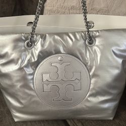 Silver Tory Burch Chain Tote – Like New