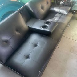 Sofa bed $50 🍀🎁 Futón, Furniture, Sofa, Couch, Black Couch, Black Futon, House Furniture, Living Room, Bedroom , Leather,