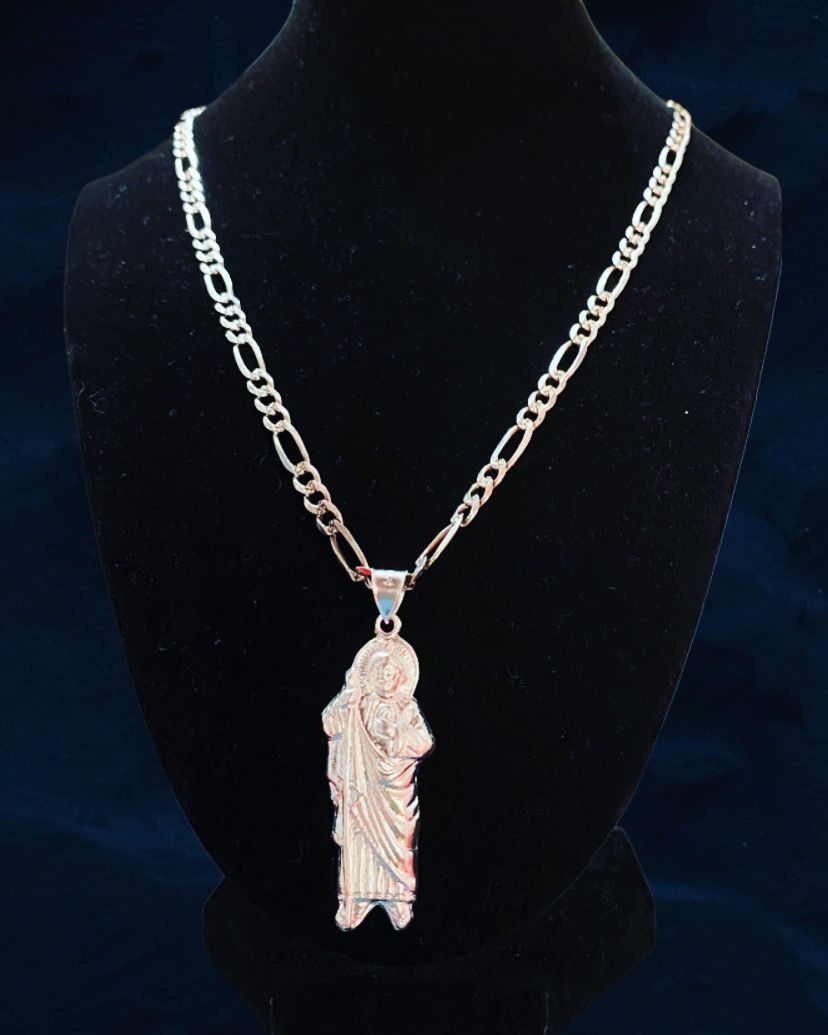 Figaro Necklace With San Judas Pendant 925Silver Jewelry & Accessories