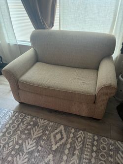 Beige Woven Fabric Loveseat with pull out twin bed