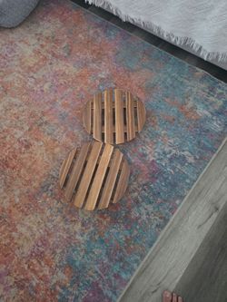 Round Wood Slatted Trivets Set of 2