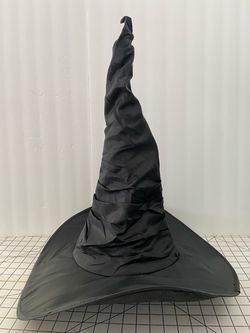 Crooked Black Satin Witch Hat with Web Lace Print Brim - Adjustable